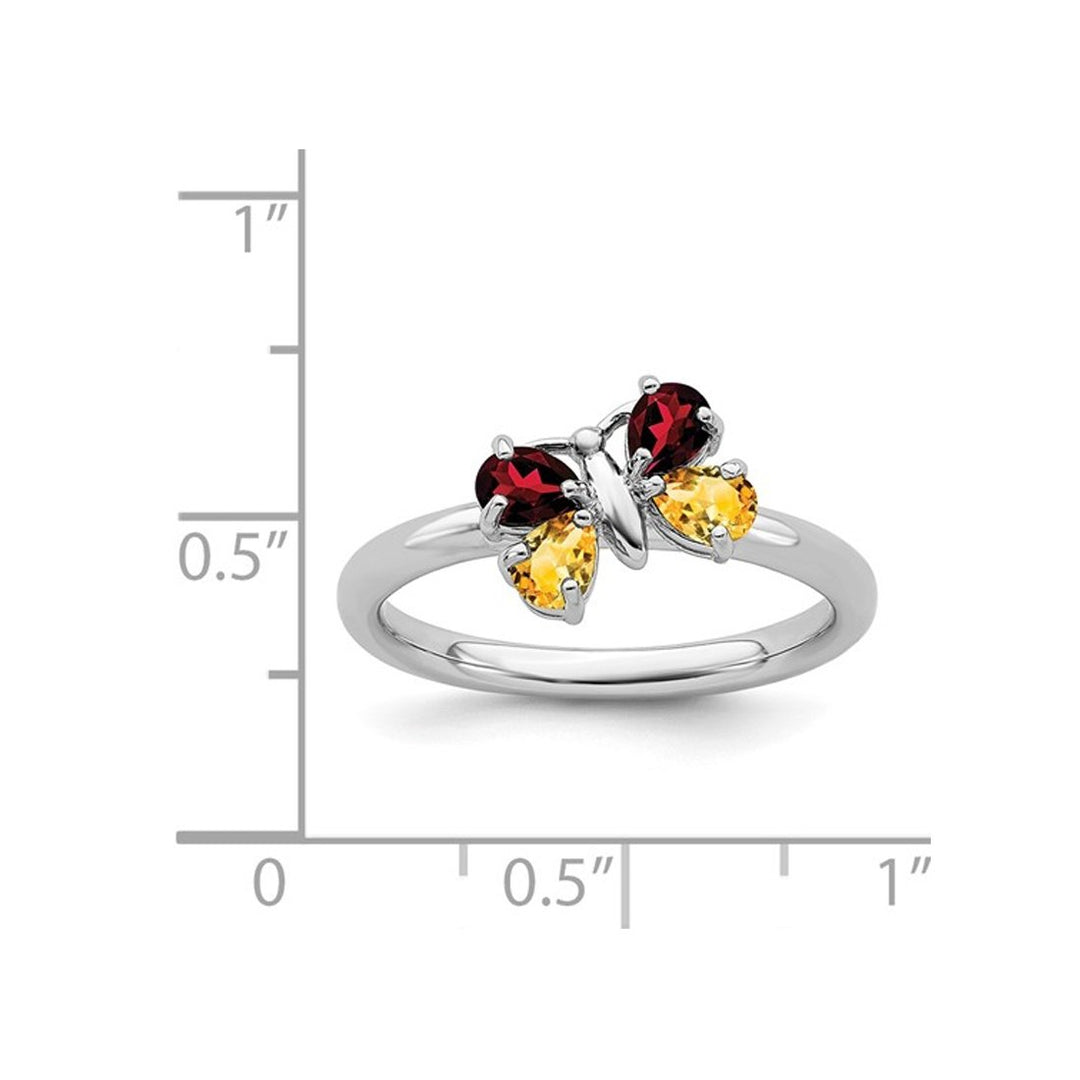 Sterling Silver Butterfly Garnet and Citrine Ring 3/4 Carat (ctw) Image 3