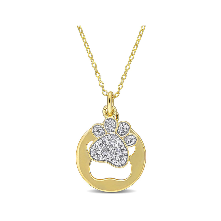 1/10 Carat (ctw) Diamond Dog Paw Pendant Necklace in Sterling Silver with Chain Image 1