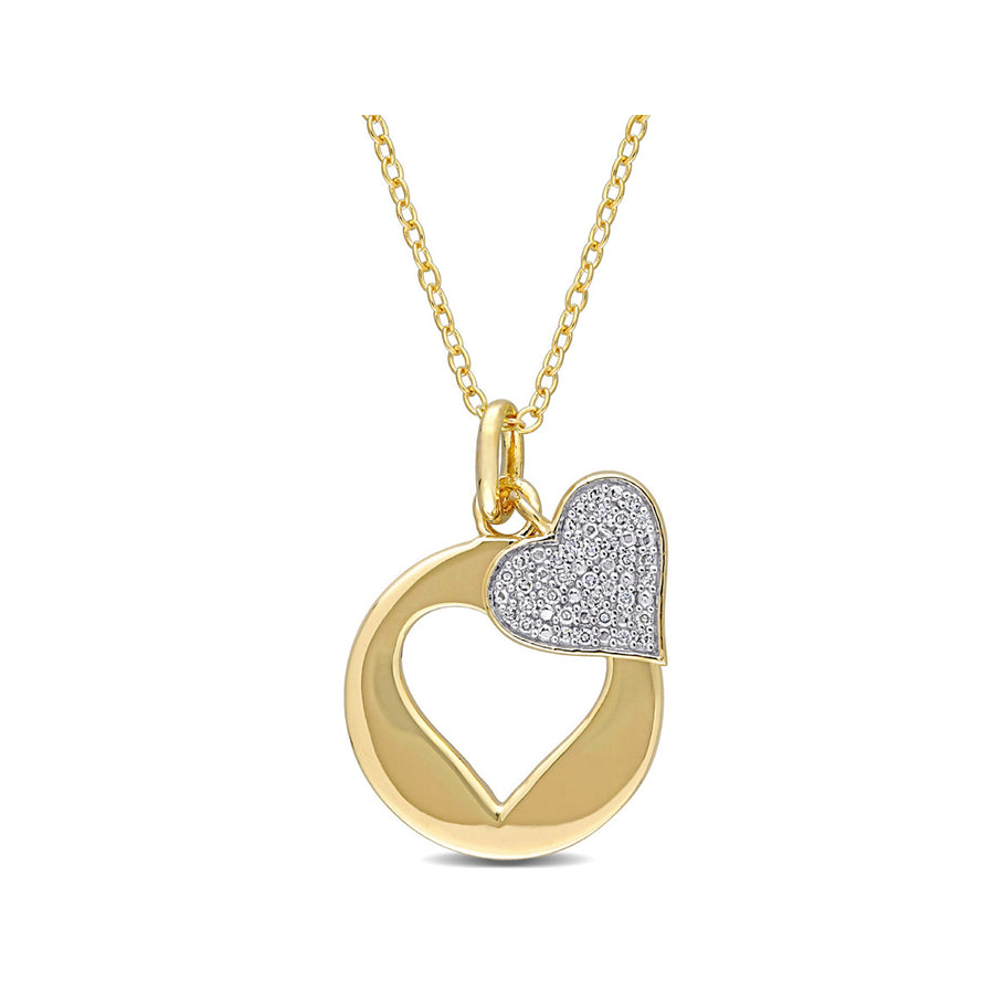 1/10 Carat (ctw) Diamond Double Heart Pendant Necklace in Yellow Plated Silver with Chain Image 1