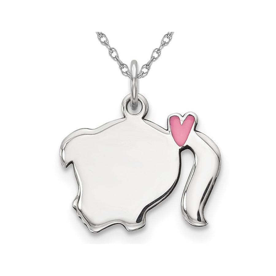 Girl Pony Tail Charm Pendant Necklace in Sterling Silver with Chain Image 1