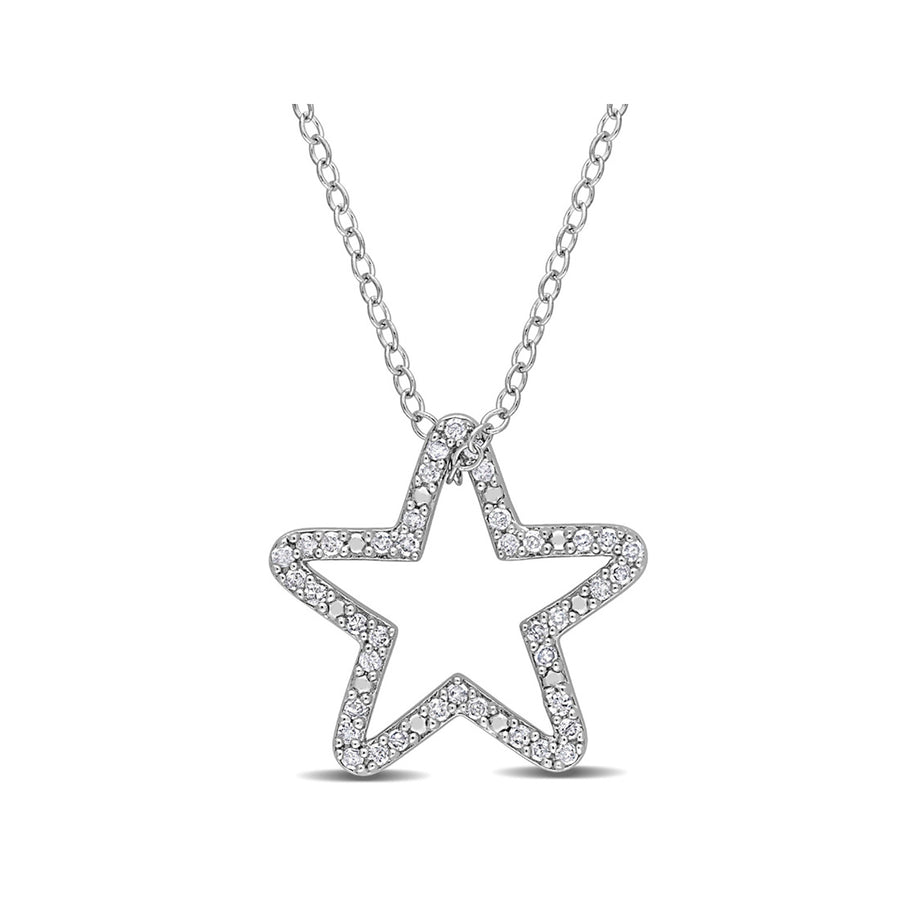 1/5 Carat (ctw) Diamond Star Charm Pendant Necklace in Sterling Silver with Chain Image 1