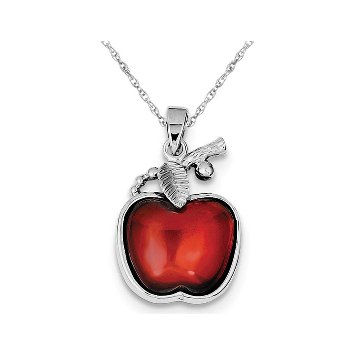 Synthetic Red Cubic Zirconia (CZ) Cabochon Apple Charm Pendant Necklace in Sterling Silver Image 1