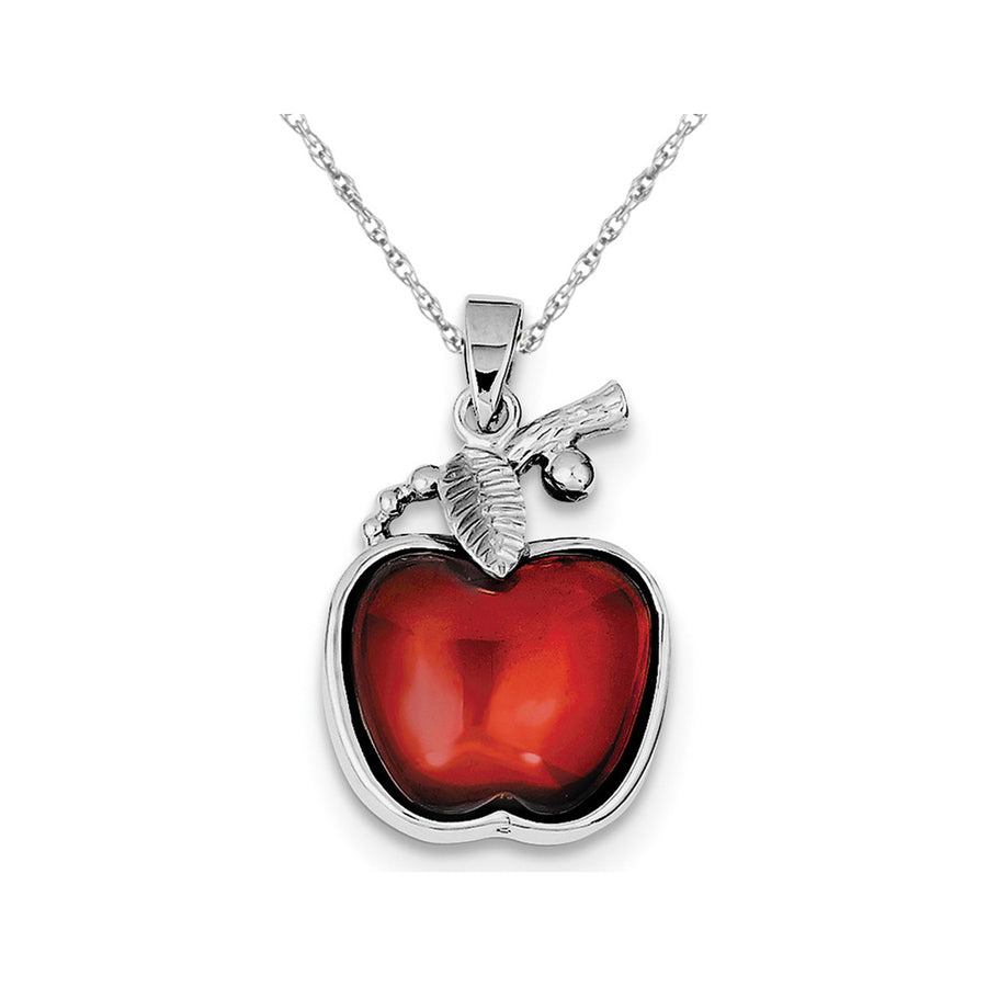 Synthetic Red Cubic Zirconia (CZ) Cabochon Apple Charm Pendant Necklace in Sterling Silver Image 1