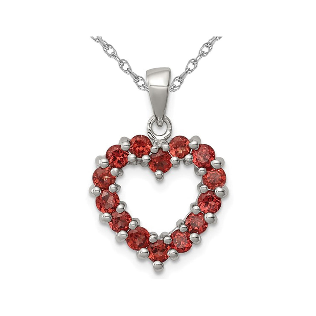 1.0 Carat (ctw) Garnet Heart Pendant Necklace in Sterling Silver with Chain Image 1