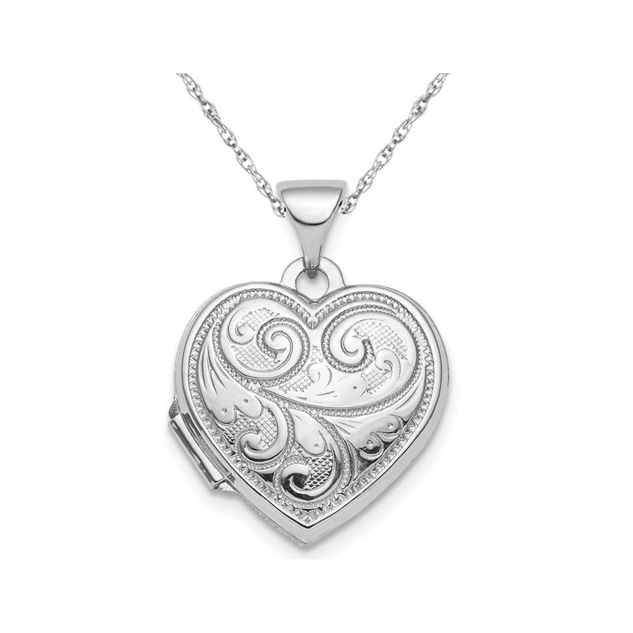 Heart Patterned Locket Pendant Necklace in Sterling Silver Image 1