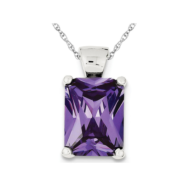 Rectangular Synthetic Purple Cubic Zirocnia Pendant Necklace in Sterling Silver Image 1