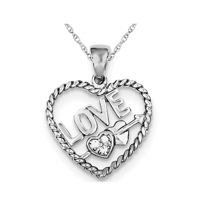 Synthetic Cubic Zirconia (CZ) Heart Pendant Necklace with LOVE in Sterling Silver Image 1