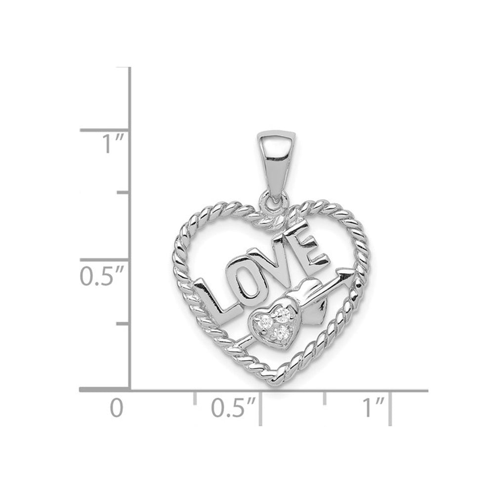 Synthetic Cubic Zirconia (CZ) Heart Pendant Necklace with LOVE in Sterling Silver Image 2