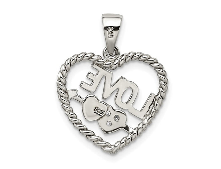 Synthetic Cubic Zirconia (CZ) Heart Pendant Necklace with LOVE in Sterling Silver Image 3