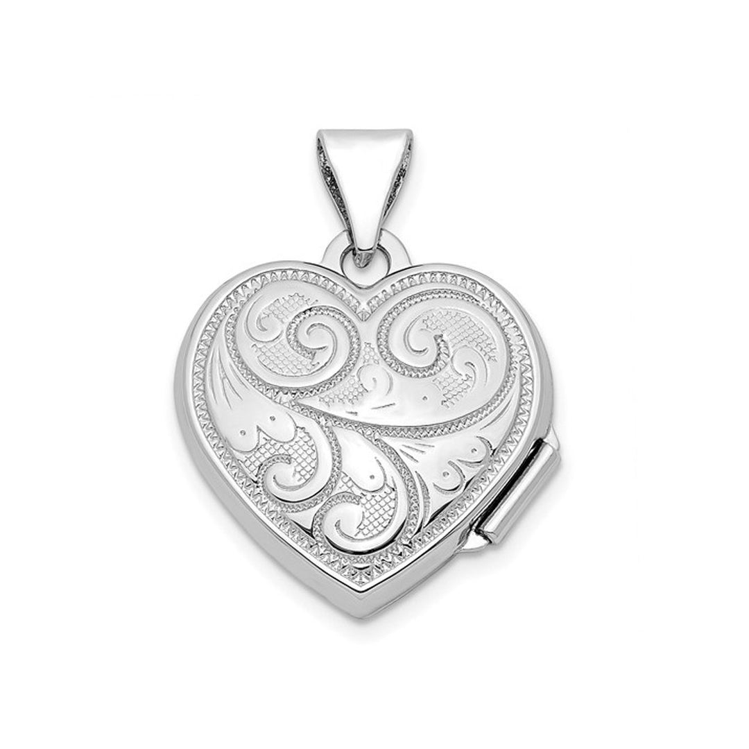 Heart Patterned Locket Pendant Necklace in Sterling Silver Image 4