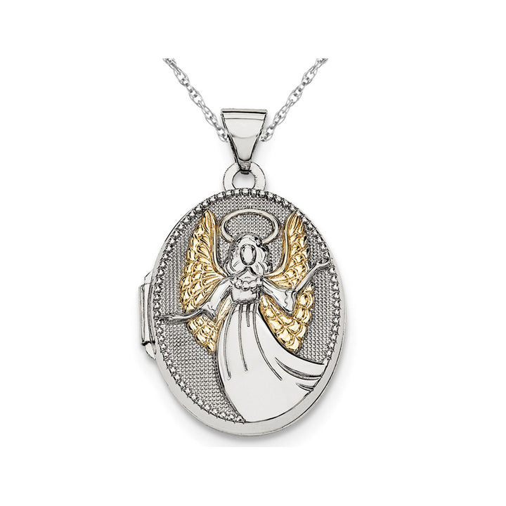 Oval Guardian Angel Locket in Sterling Silver Image 1