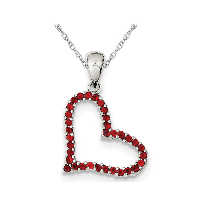 Synthetic Red Cubic Zirconia (CZ) Heart Pendant Necklace in Sterling Silver Image 1