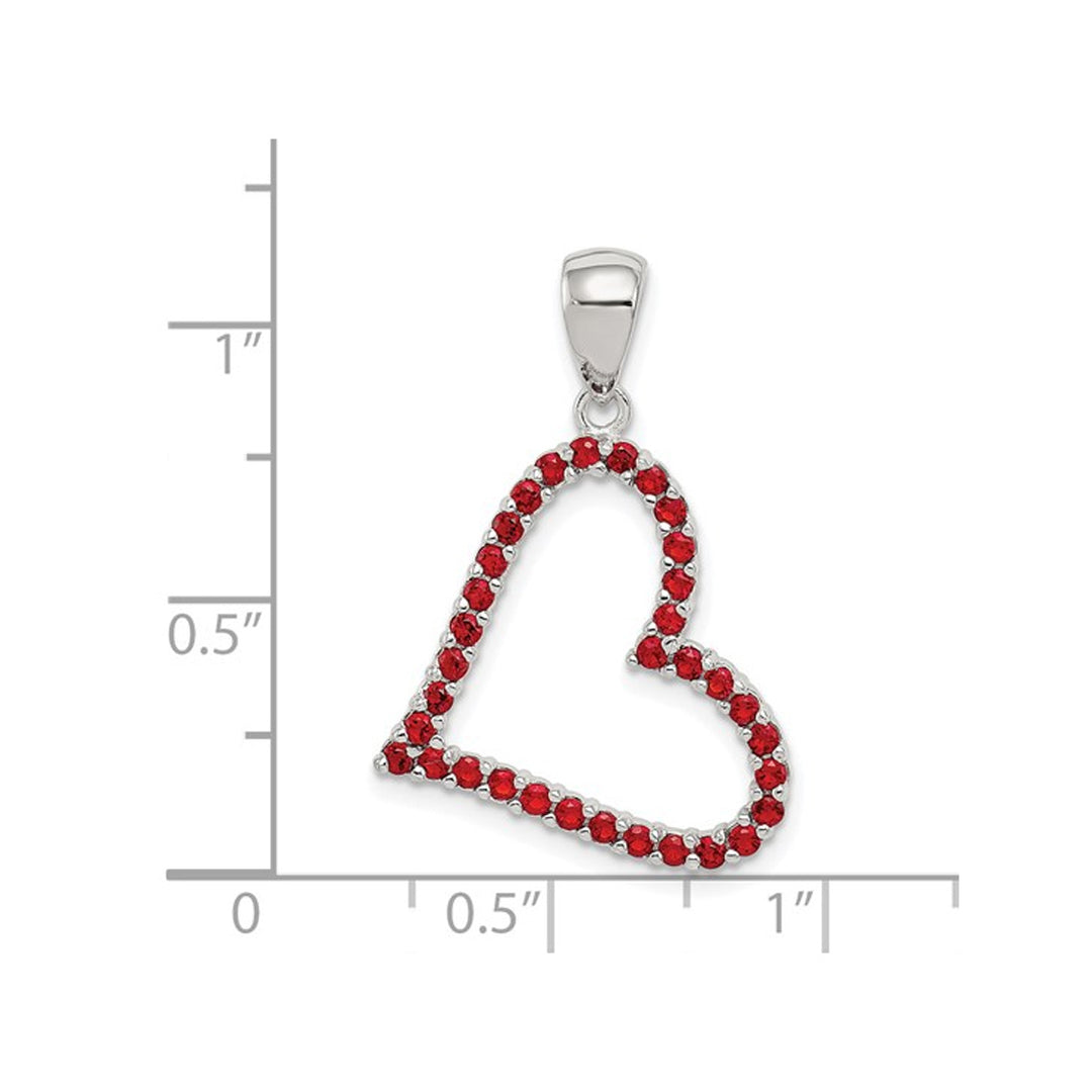 Synthetic Red Cubic Zirconia (CZ) Heart Pendant Necklace in Sterling Silver Image 3