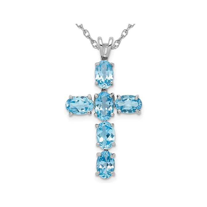 3.00 Carat (ctw) Swiss-Blue Topaz Cross Pendant Necklace in Sterling Silver Image 1