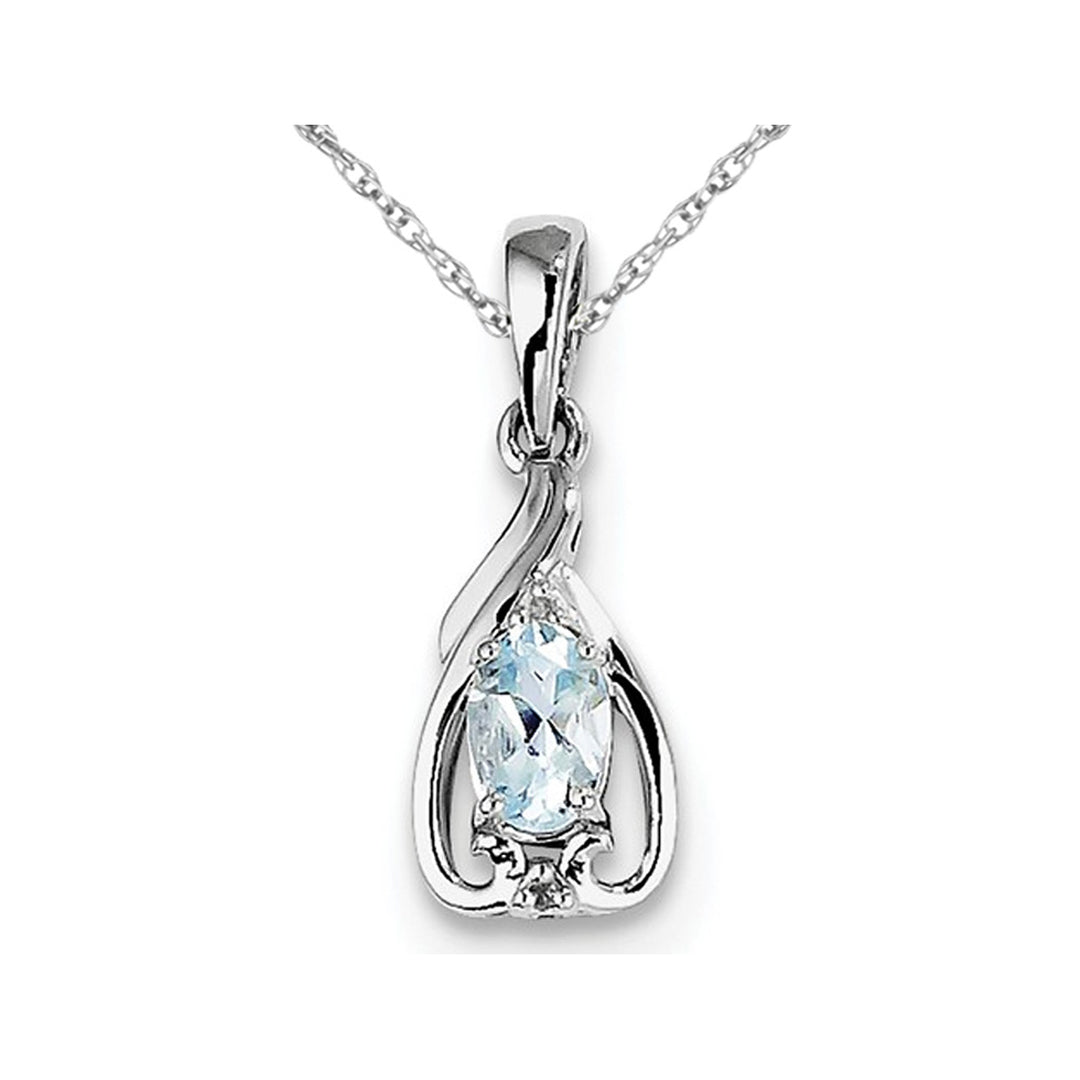 Sterling Silver Aquamarine Pendant Necklace with Chain (1/3 Carat) Image 1