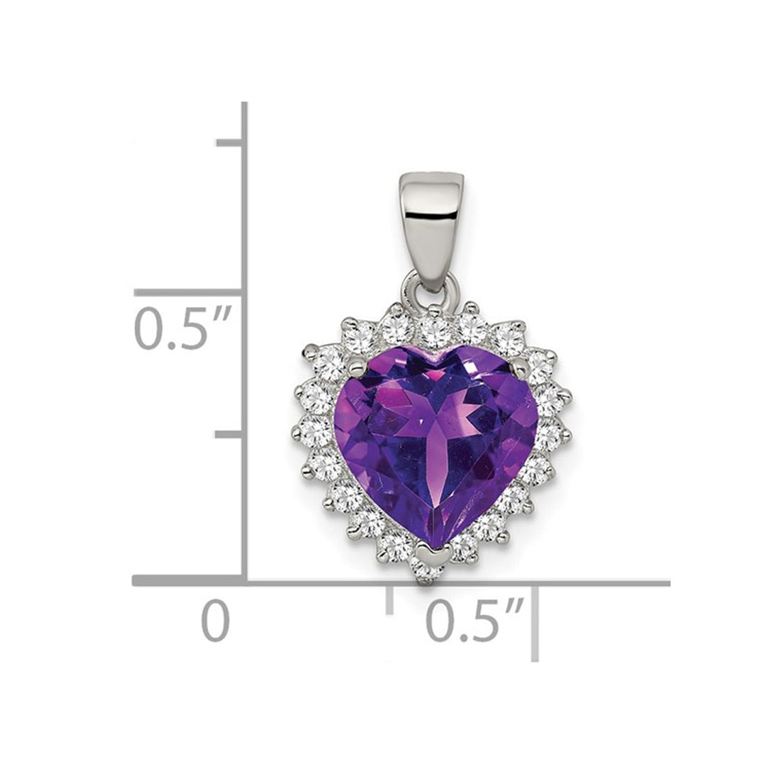 Purple Amethyst and Synthetic Cubic Zirconia (CZ) Heart Pendant Necklace in Sterling Silver with chain Image 2