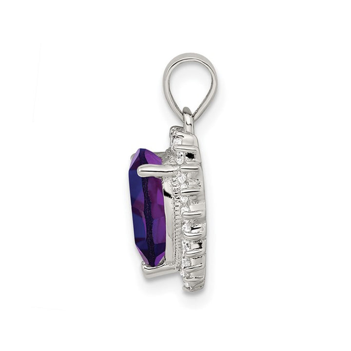 Purple Amethyst and Synthetic Cubic Zirconia (CZ) Heart Pendant Necklace in Sterling Silver with chain Image 3