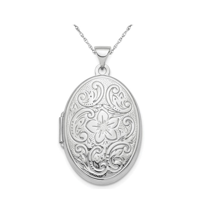 Sterling Silver Patterned Oval Locket Pendant Necklace with Chain Image 1