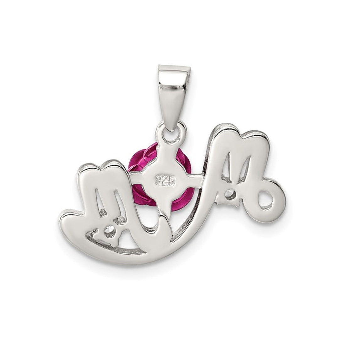 Pink Flower and Synthetic Cubic Zirconia (CZ) Mom Pendant Necklace in Sterling Silver Image 3