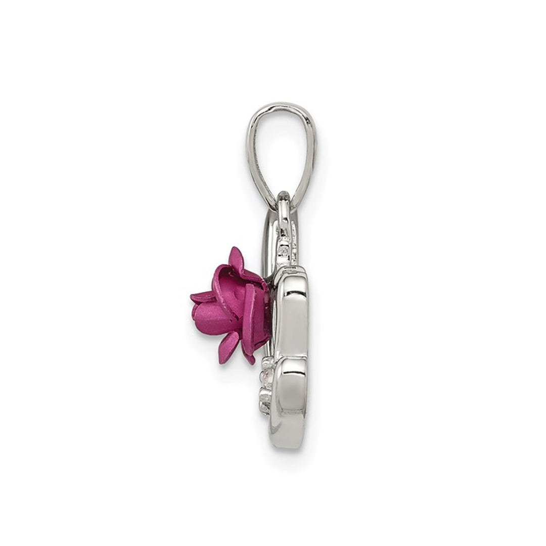 Pink Flower and Synthetic Cubic Zirconia (CZ) Mom Pendant Necklace in Sterling Silver Image 4