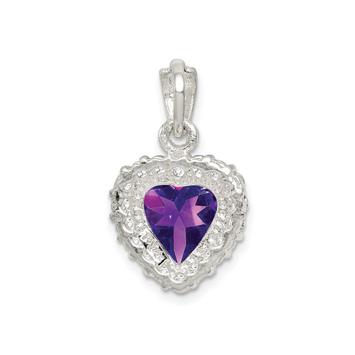 Purple Amethyst and Synthetic Cubic Zirconia (CZ) Heart Pendant Necklace in Sterling Silver with chain Image 4