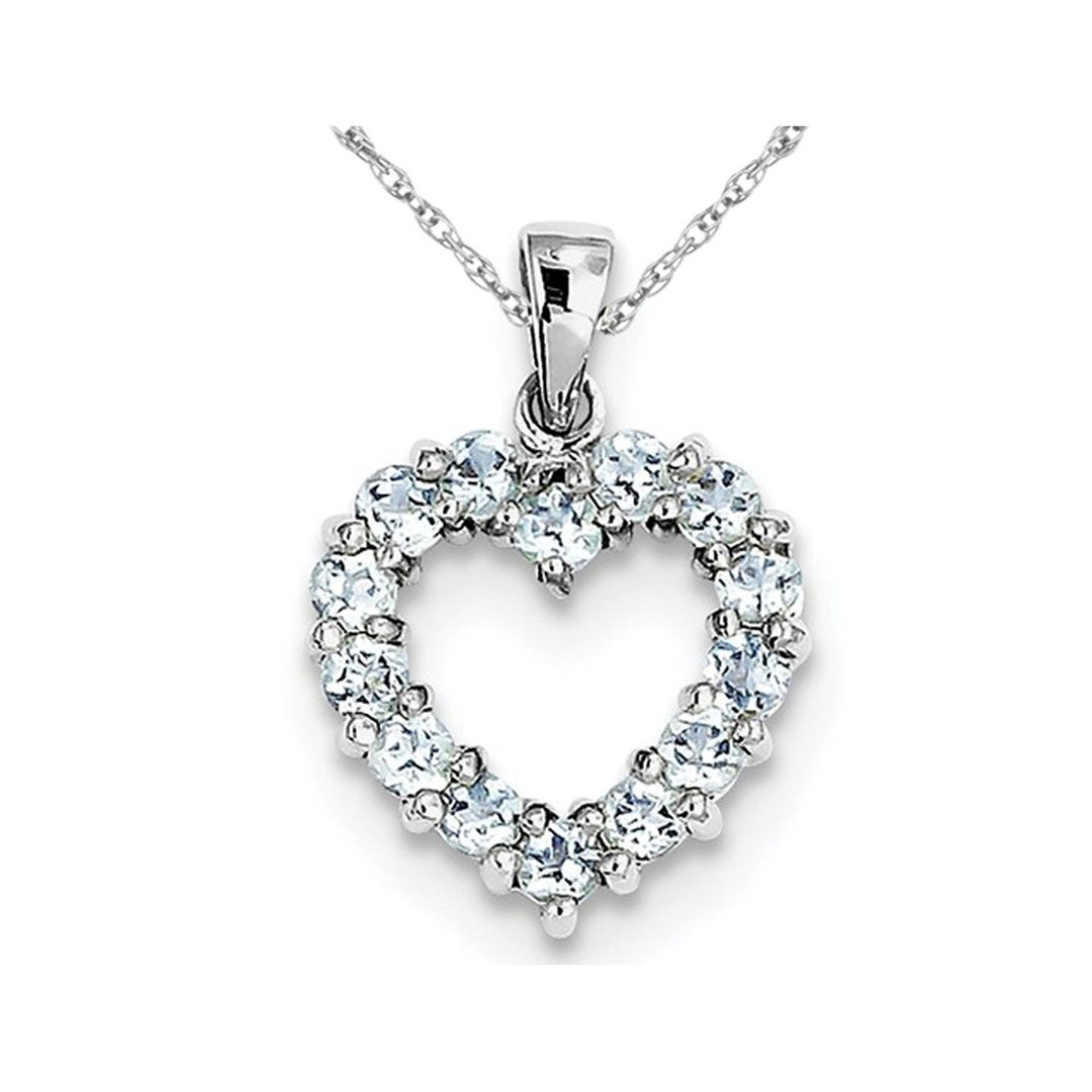 Sterling Silver Light Aquamarine Heart Pendant Necklace with Chain (1.35 Carat) ctw Image 1