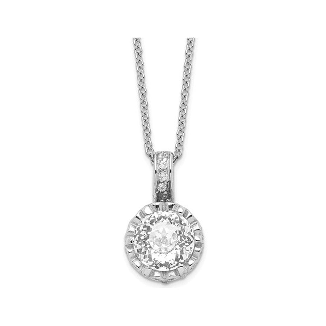 Synthetic Cubic Zirconia (CZ) (CZ) Solitaire Pendant Necklace in Sterling Silver with Chain Image 1