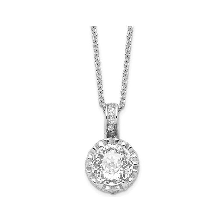 Synthetic Cubic Zirconia (CZ) (CZ) Solitaire Pendant Necklace in Sterling Silver with Chain Image 1