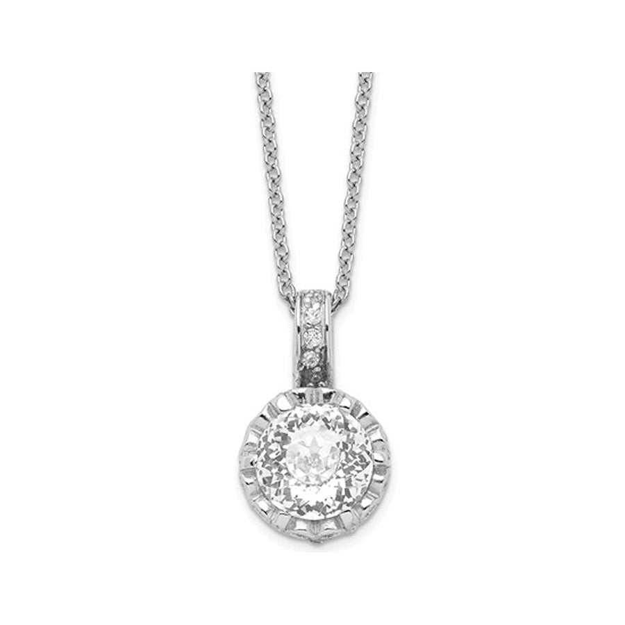 Synthetic Cubic Zirconia (CZ) (CZ) Solitaire Pendant Necklace in Sterling Silver with Chain Image 1