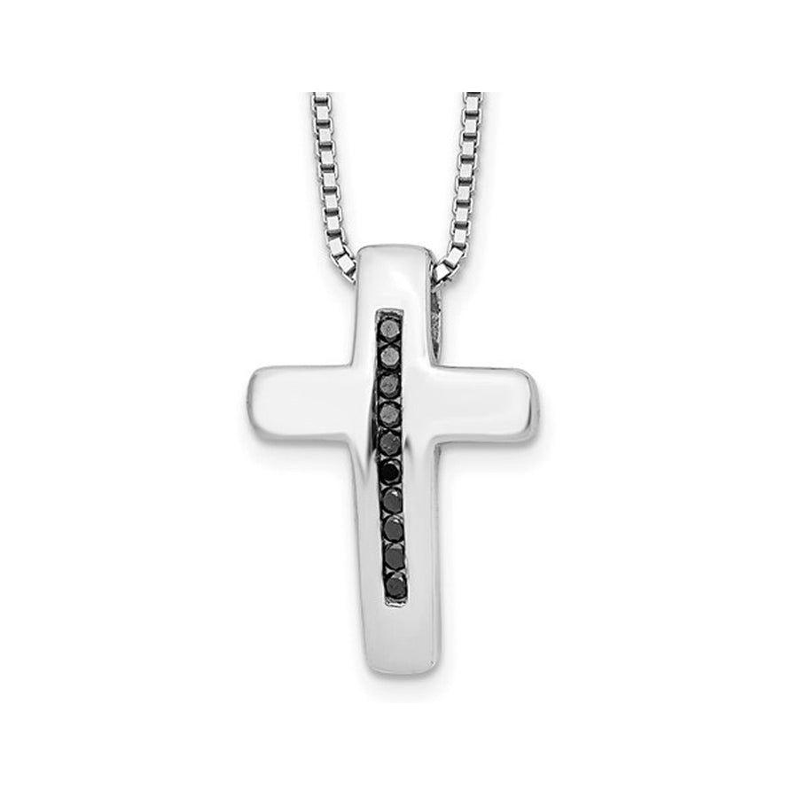 1/10 Carat (ctw) Black Diamond Cross Pendant Necklace in Sterling Silver with Chain Image 1