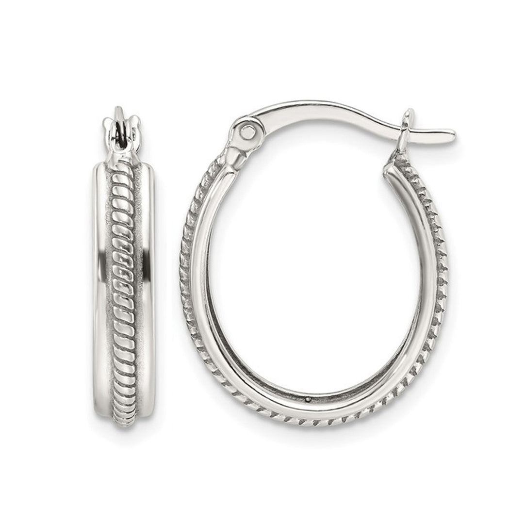 Antiqued Striped Sterling Silver Hoop Earrings Image 1