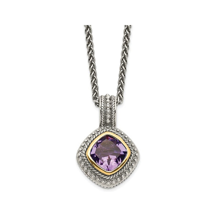 8mm Natural Amethyst Pendant Necklace in Sterling Silver with Chain Image 1