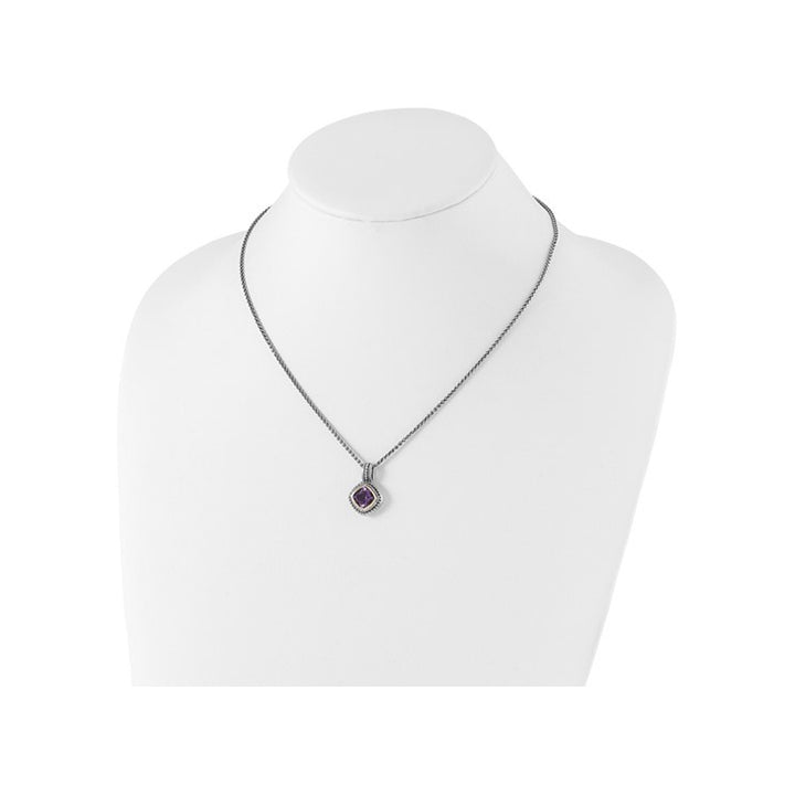 8mm Natural Amethyst Pendant Necklace in Sterling Silver with Chain Image 3