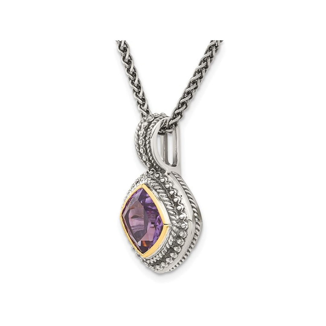 8mm Natural Amethyst Pendant Necklace in Sterling Silver with Chain Image 4