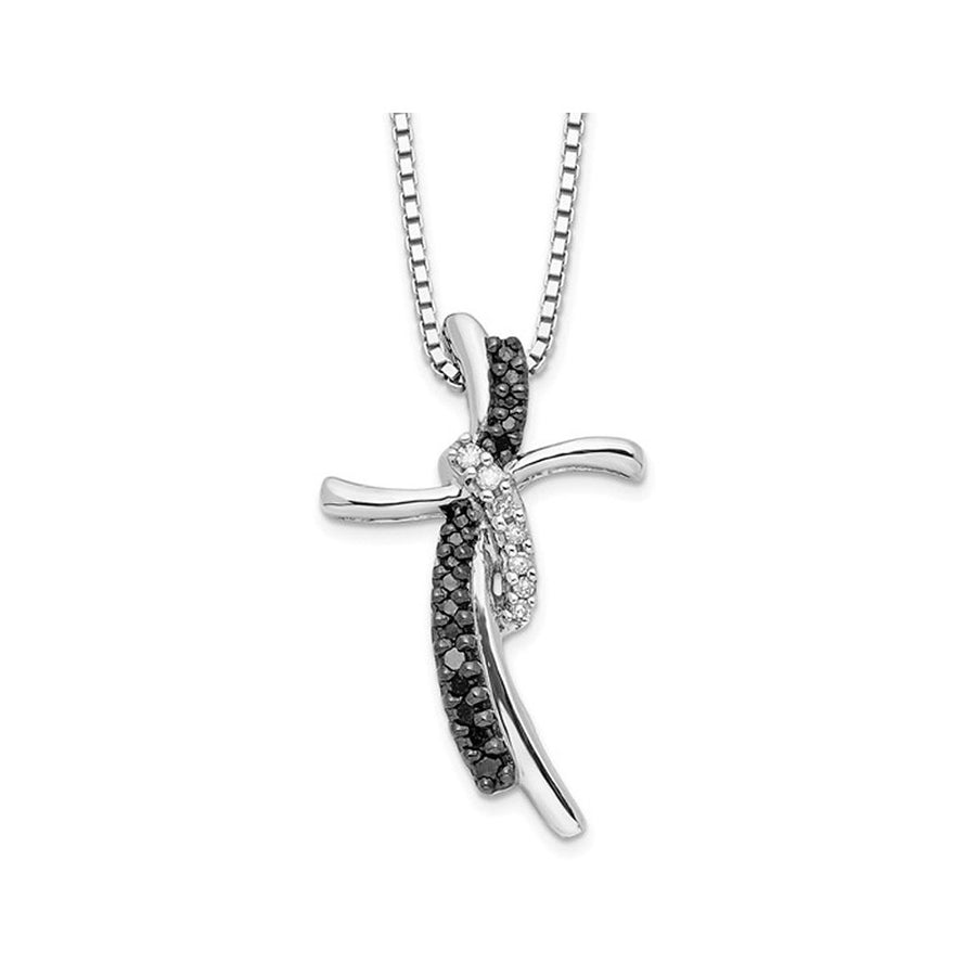 1/8 Carat (ctw) Black and White Diamond Cross Pendant Necklace in Sterling Silver with Chain Image 1