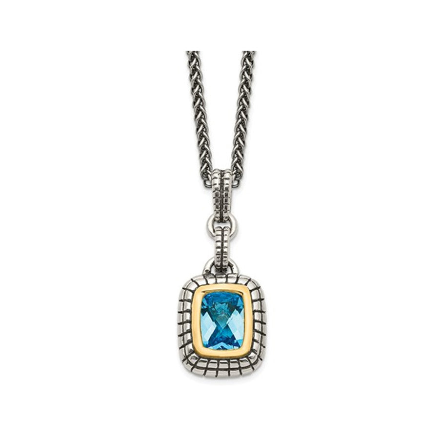 1.75 Carat (ctw) Swiss Blue Topaz Pendant Necklace in Sterling Silver with 14K Gold Accents Image 1