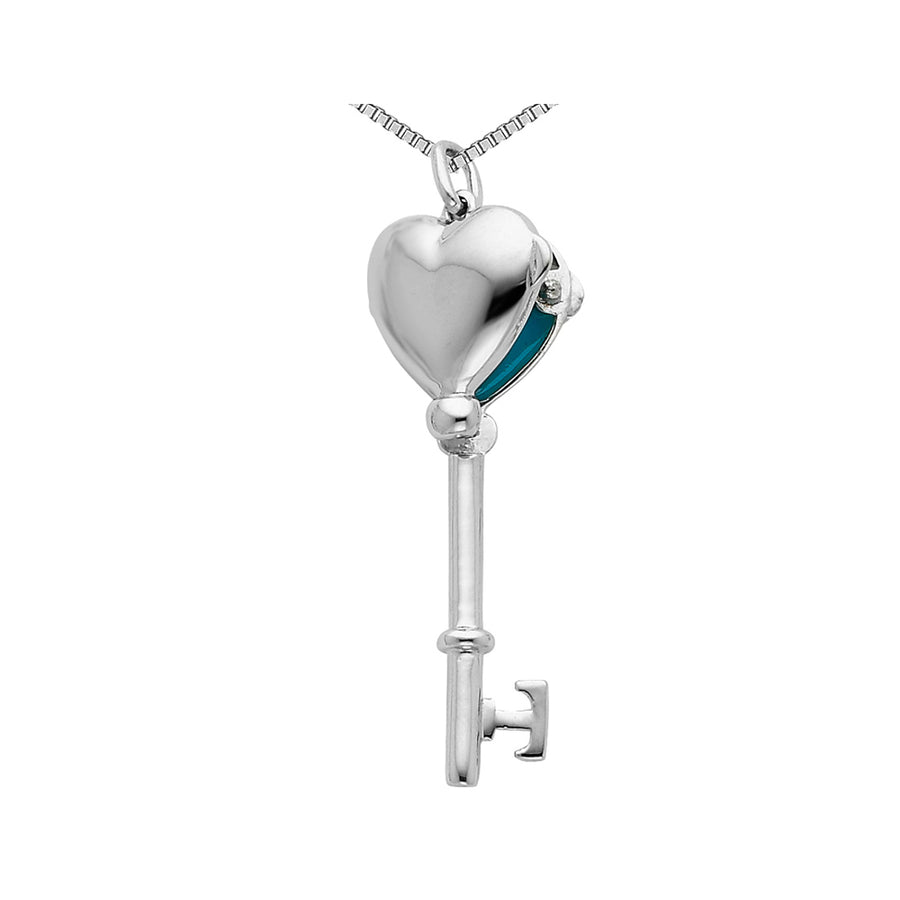 Sterling Silver Heart Locket Key Pendant Necklace with Chain Image 1