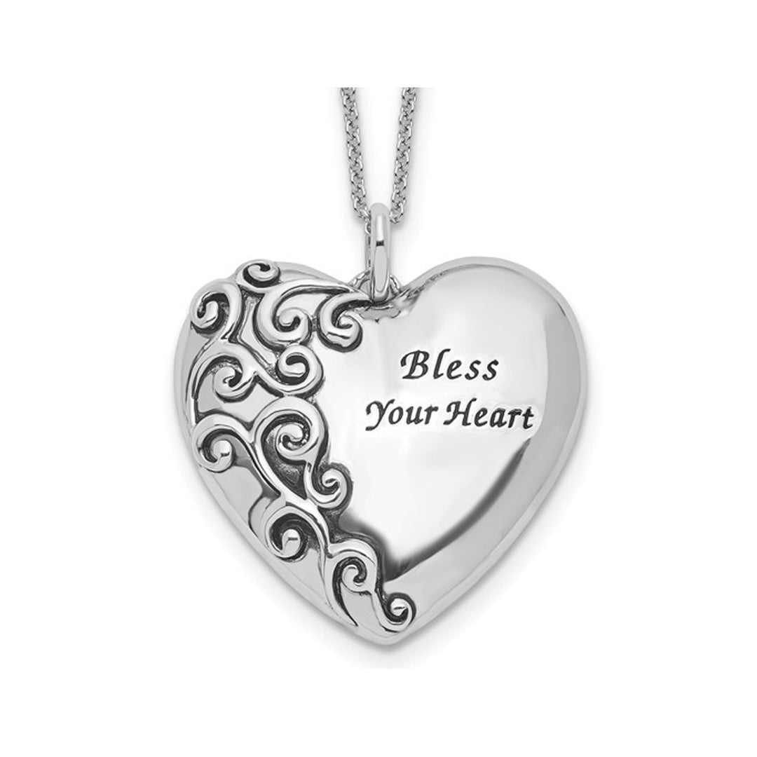 Bless Your Heart Pendant Necklace in Antiqued Sterling Silver with Chain Image 1