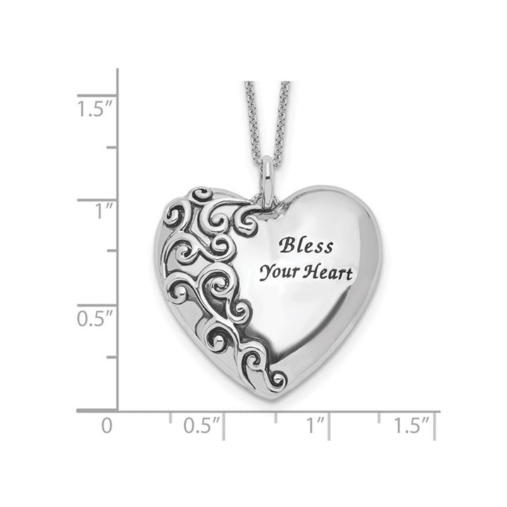 Bless Your Heart Pendant Necklace in Antiqued Sterling Silver with Chain Image 2