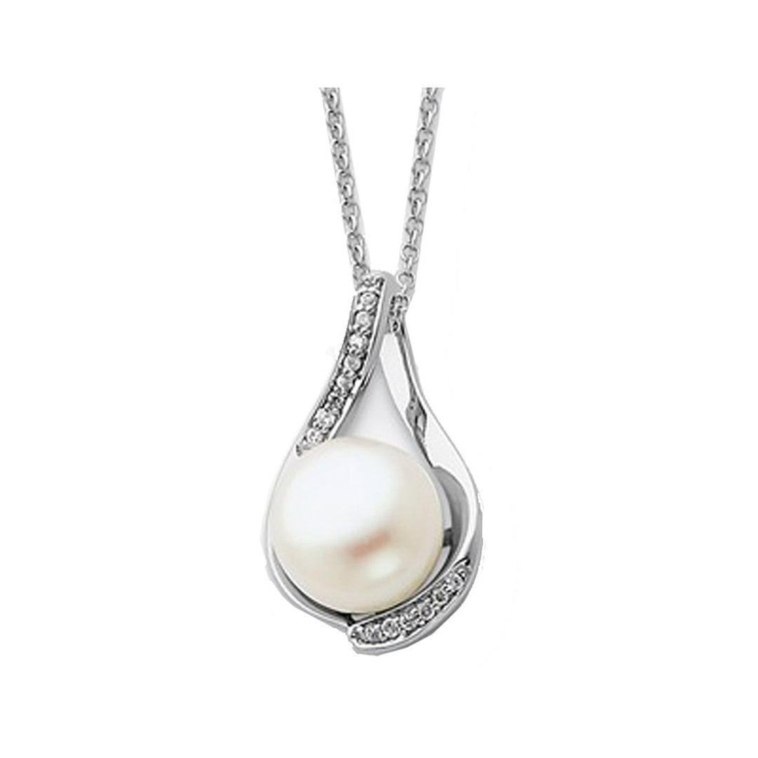 Solitaire White Cultured Freshwater Pearl Pendant Necklace in Sterling Silver with Chain Image 1