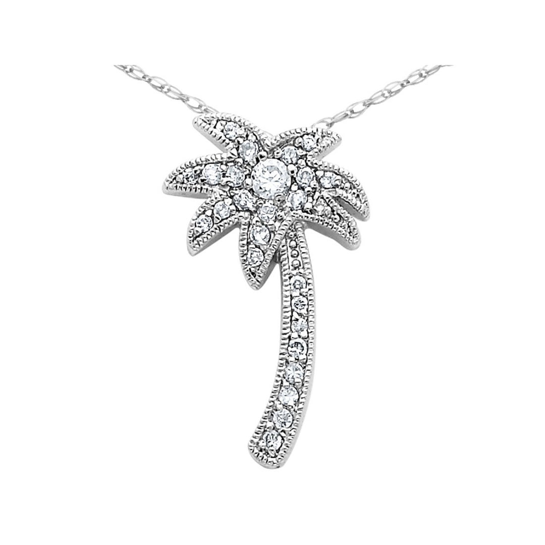 Synthetic Cubic Zirconia (CZ) (CZ) Palm Tree Pendant Necklace in Sterling Silver with Chain Image 1