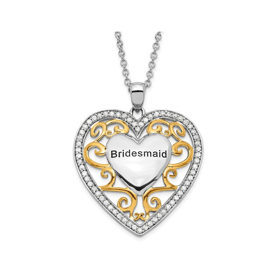 Bridesmaid Heart Pendant Necklace in Sterling Silver with Chain Image 1