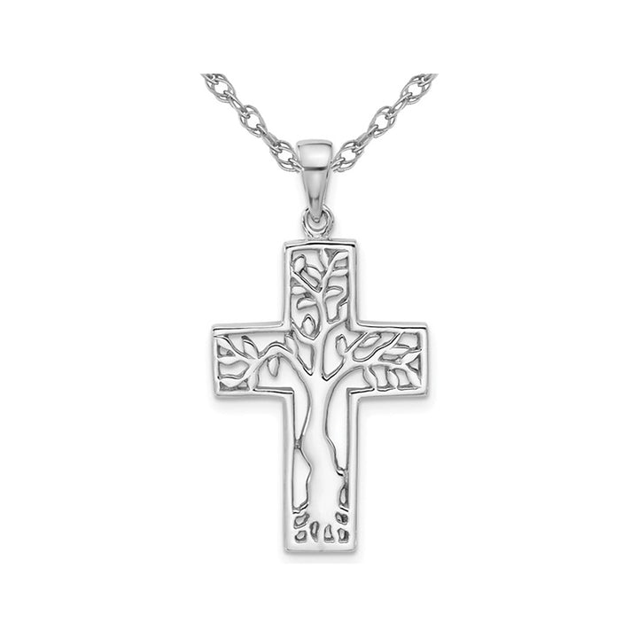 Sterling Silver Tree in Cross Pendant Necklace with Chain Image 1