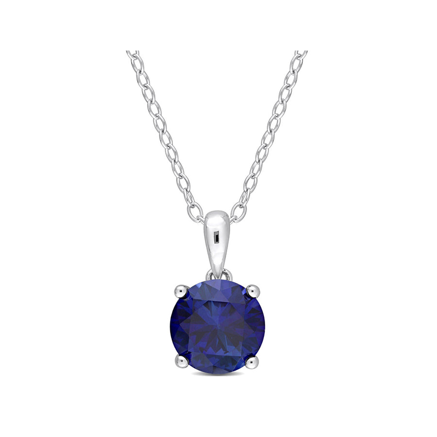 2.40 Carat (ctw) Lab-Created Blue Sapphire Solitaire Pendant Necklace in Sterling Silver with Chain Image 1