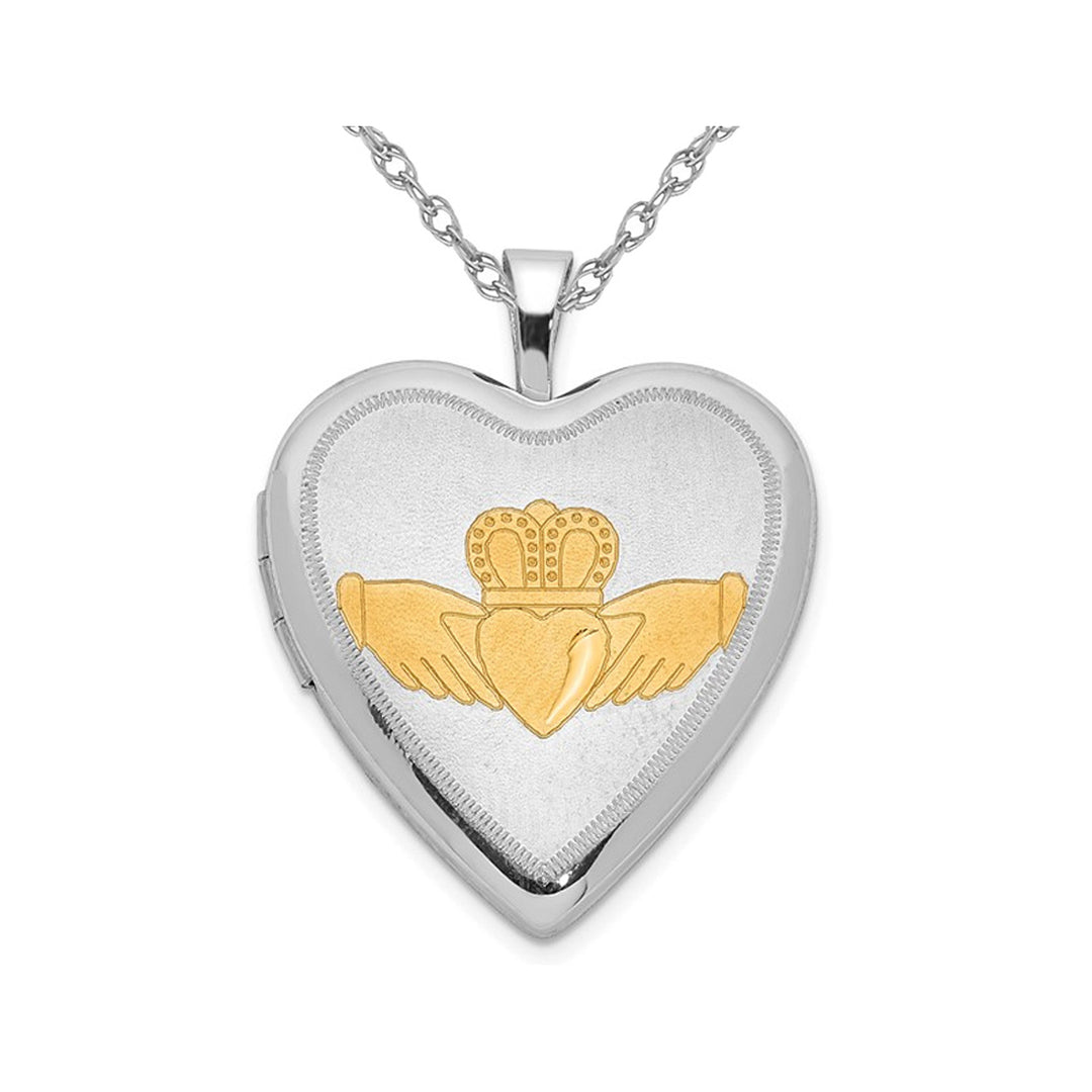 Sterling Silver Claddagh Heart Locket Pendant Necklace with Chain Image 1