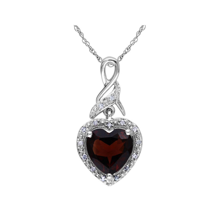 2.00 Carat (ctw) Garnet Heart Pendant Necklace in Sterling Silver with Chain Image 1