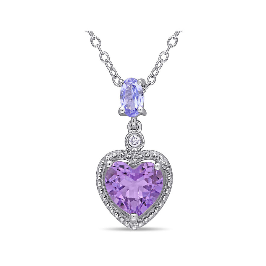 1.05 Carat (ctw) Amethyst Heart Pendant Necklace in Sterling Silver with Chain Image 1