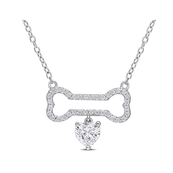 2/3 Carat (ctw) Lab-Created Moissanite Dog Bone Necklace in Sterling Silver with Chain Image 1