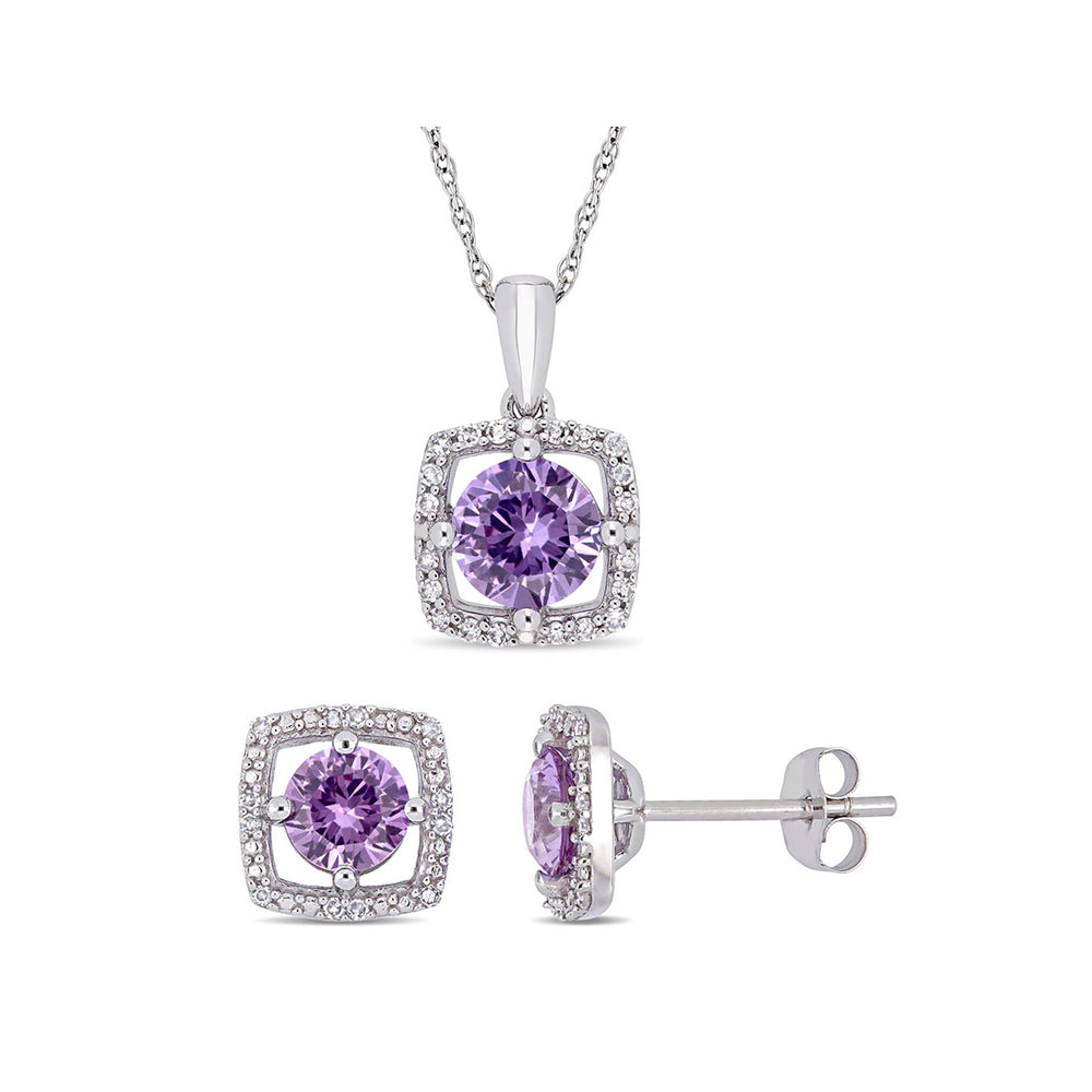 2.20 Carat (ctw) Lab-Created Alexandrite Halo Pendant and Earrings Set in 10K White Gold with Diamonds Image 2