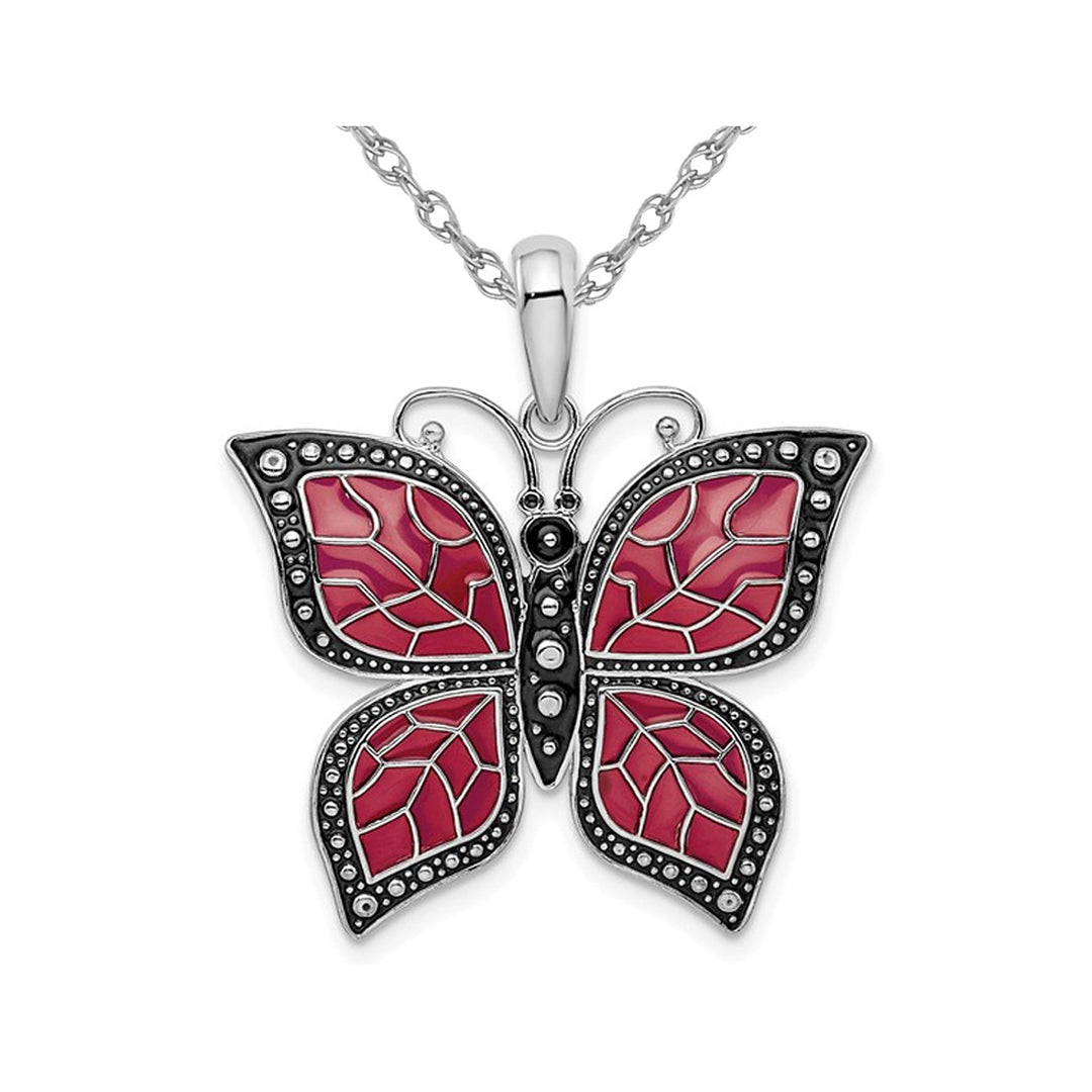 Purple Butterfly Charm Pendant Necklace in Sterling Silver with Chain Image 1